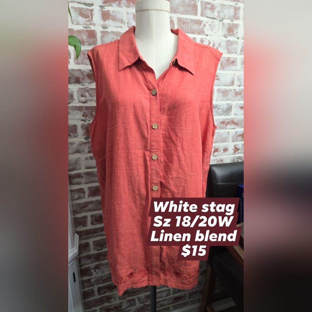 White stag womens Sleeveless linen blend top sz 18/20W